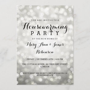 Housewarming Party Silver Glitter Lights Invitation