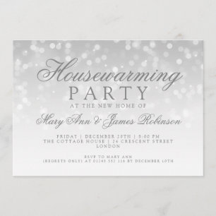 Housewarming Party Silver Sparkle Lights Invitation