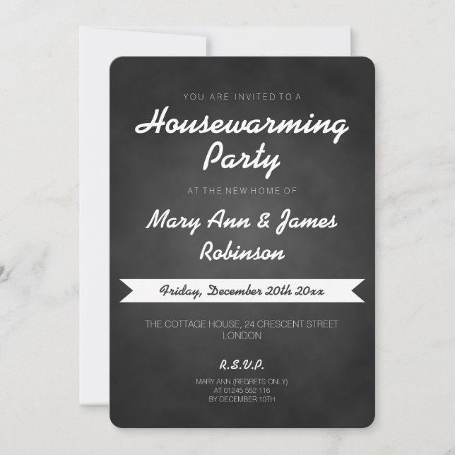 Housewarming Party Simple Chalkboard Black Invitation (Front)