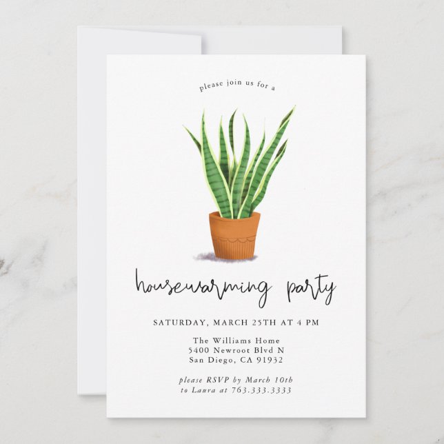 Housewarming Party Snake Plant Invitation (Front)