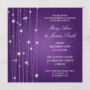 Housewarming Party Sparkling Lines Purple Invitation