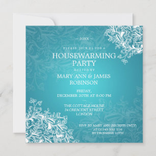 Housewarming Party Vintage Scroll Turquoise Invitation