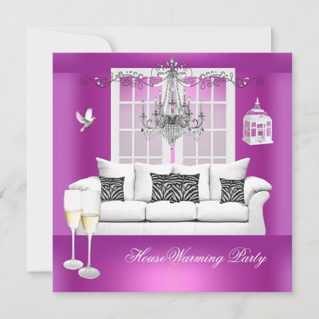 HouseWarming Pink Purple Champagne Chandelier Invitation (Front)