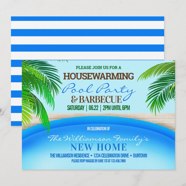 Housewarming Pool Party and Barbecue Invitation (Front/Back)