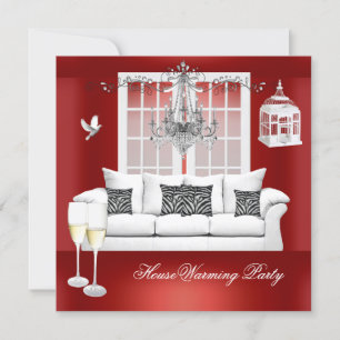 HouseWarming Red White Champagne Chandelier Invitation
