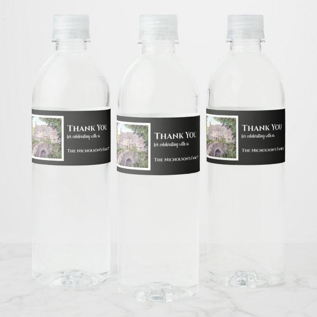 Housewarming Stone Bridge Watercolor Painting Water Bottle Label (Bottles)