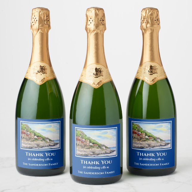 Housewarming Summer in Runswick Bay England Sparkling Wine Label (Bottles)