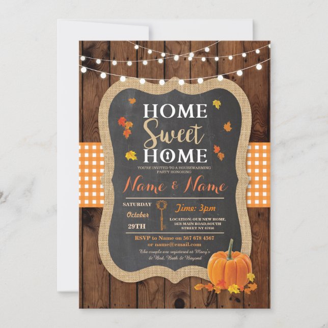 Housewarming Sweet Home Fall Chalk Pumpkin Invite (Front)