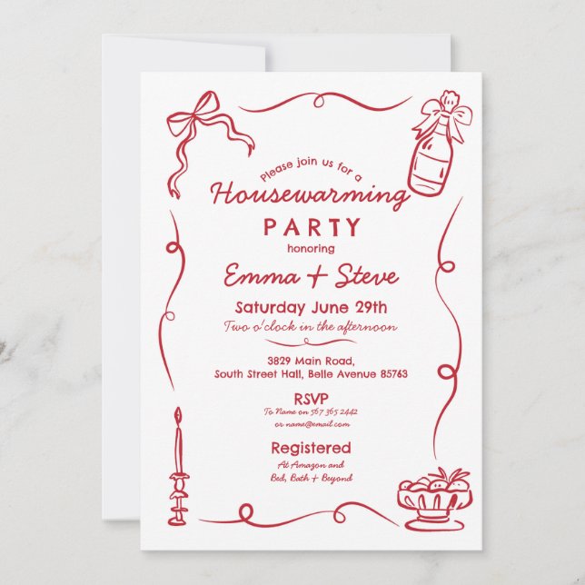 Housewarming Whimsical Hand Drawn New Home Invitation (Front)