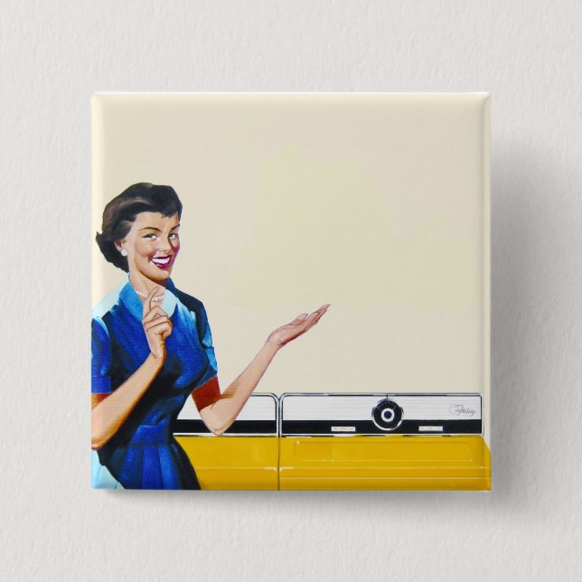 Housewife and New Washer 2 Inch Square Button (Front)