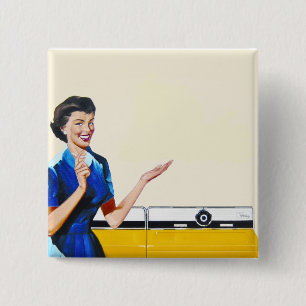 Housewife and New Washer 2 Inch Square Button
