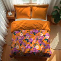 Floral rose et violet moderne sur orange