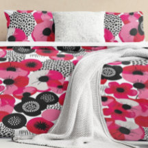 Motif floral moderne rose et rouge pavot