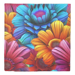 Housse De Couette Motif répété de fleurs 3d colorées