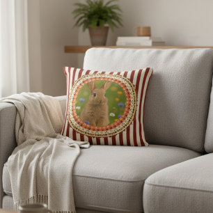 Housse de coussin décorative à motif de lapin rose