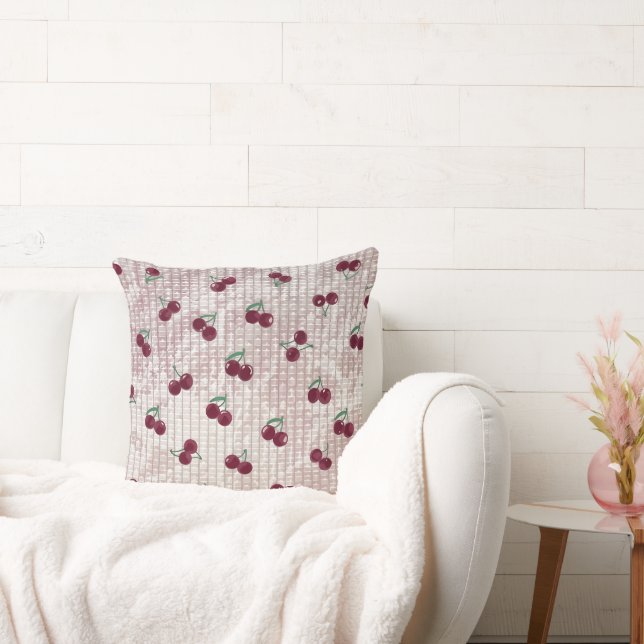 Housse de coussin en crochet Cerise – Rose pastel  (Canapé)