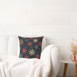 Housse de coussin flocon de neige de Noël noir rou