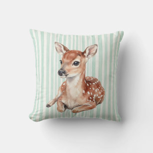 Housse de coussin jeté de bébé cerf à l'aquarelle