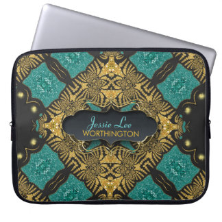 Housse d'ordinateur Tribale Arabesque sarcelle et