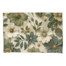 Housse d'oreiller motif fleurs vertes
