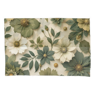 Housse d'oreiller motif fleurs vertes