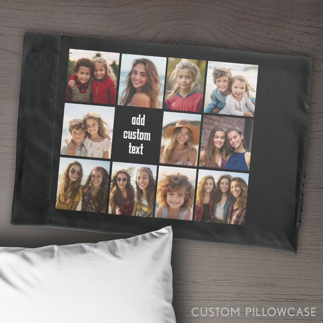 Housse D'oreillers 11 Collage photo avec Arrière - plan noir (Create Your Own Photo Collage Pillowcase)