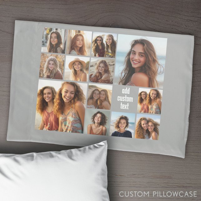 Housse D'oreillers 13 Photo Collage Gris Gris arrière - plan noir (Create Your Own Photo Collage Pillowcase)