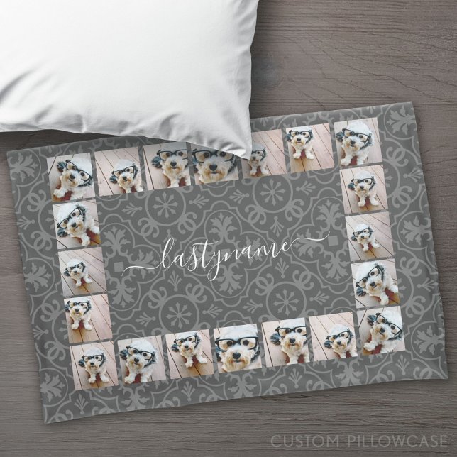 Housse D'oreillers 20 Photo Collage avec nom de script motif moderne (Custom Pillowcase)