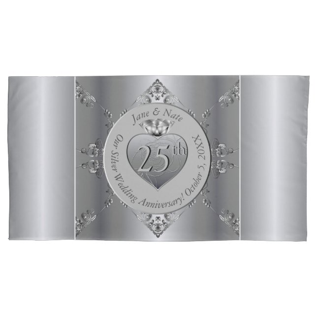 Housse D'oreillers 25e anniversaire du Mariage d'argent (devant-gauche)