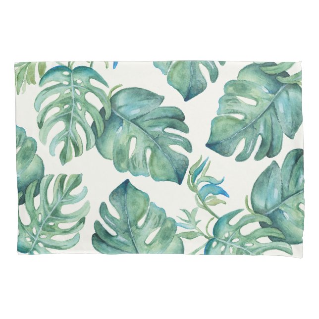 Housse D'oreillers 2 Aquarelle Monstera Palme Feuille (devant-gauche)