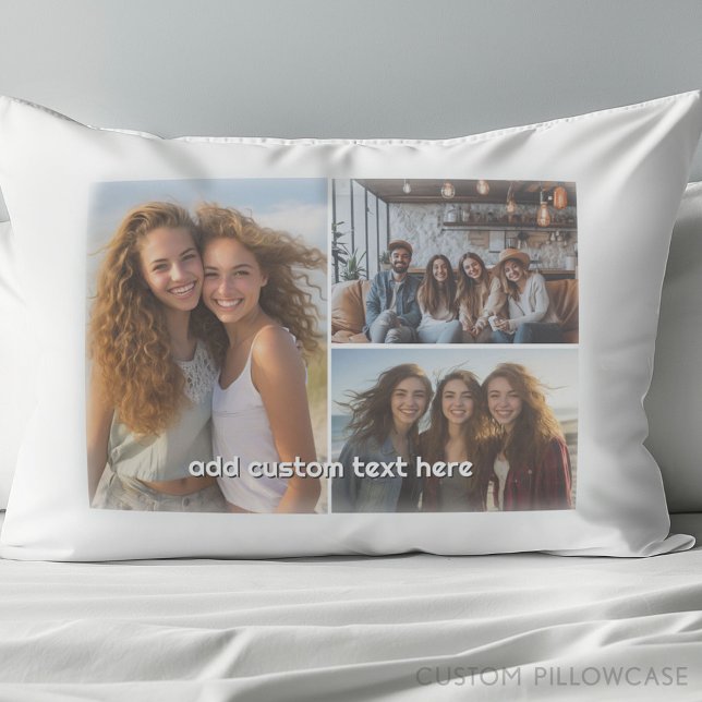 Housse D'oreillers 3 Collage photo avec 1 ligne de texte (Custom Pillowcase with Photo Collage)