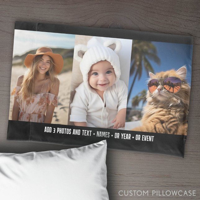 Housse D'oreillers 3 Modèle photo Moderne Texte Minimal Sous Photo (Custom Pillowcase with Photo Collage)