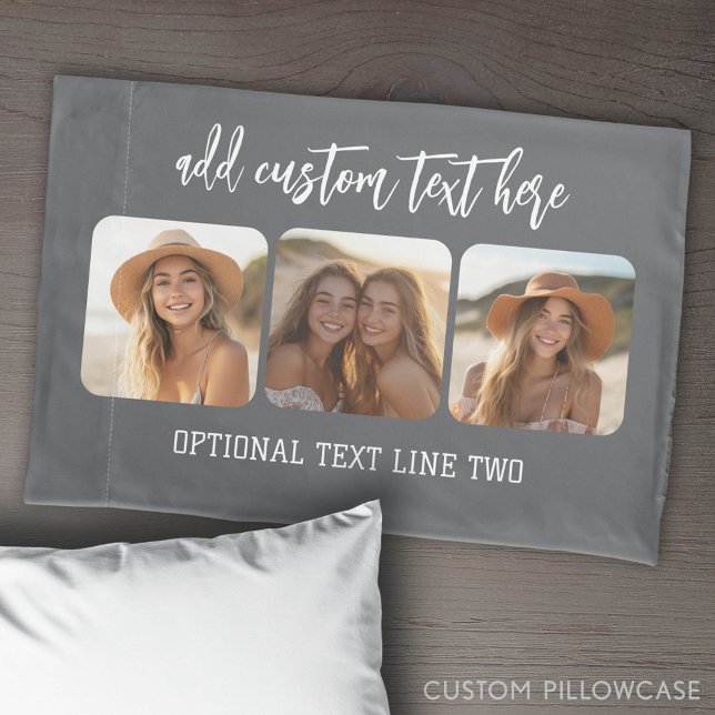 Housse D'oreillers 3 Photo Collage avec script de rebond tendance - g (Custom Pillowcase with Photo Collage)