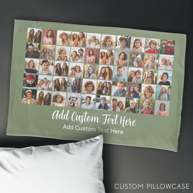 Housse D'oreillers 50 Grille de collage photo - Texte de script (Custom Photo Collage Pillowcase)