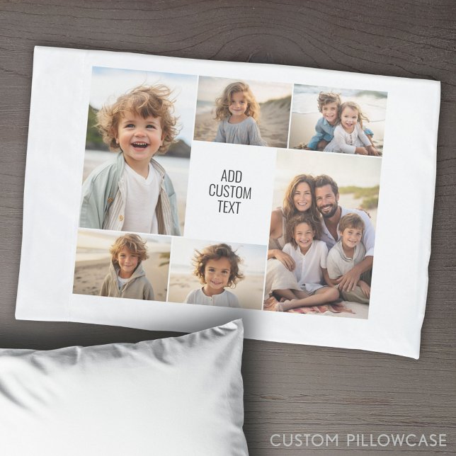 Housse D'oreillers 6 photo collage - arrière - plan blanc - texte noi (Create Your Own Photo Collage Pillowcase)