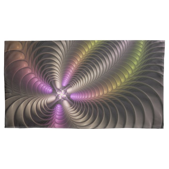 Housse D'oreillers Abstrait brillant Trippy coloré 3D Fractal Art (devant)