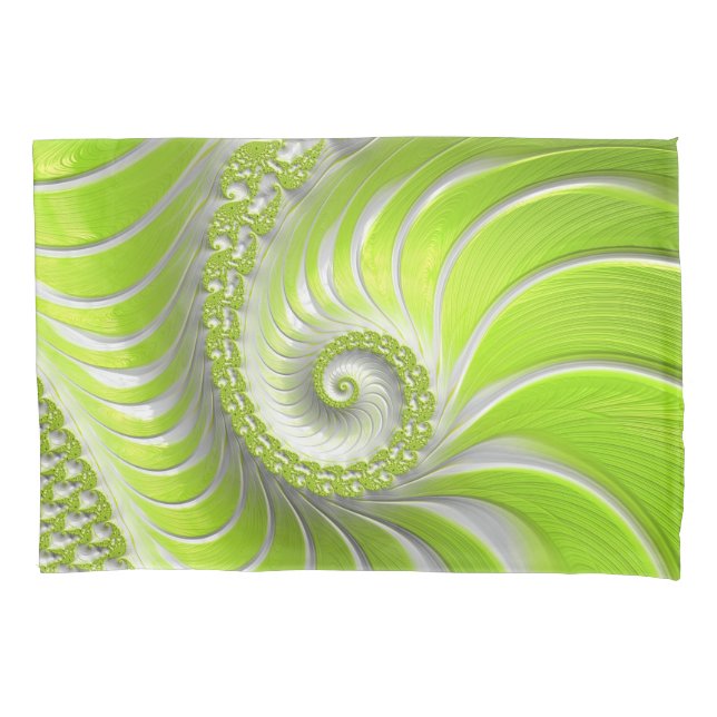 Housse D'oreillers Abstrait Moderne Lime Green Spiral Fractal (devant)