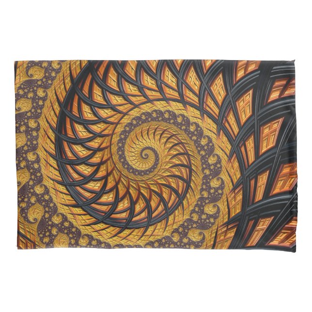 Housse D'oreillers Abstraite spirale noire et or Fractale (devant)