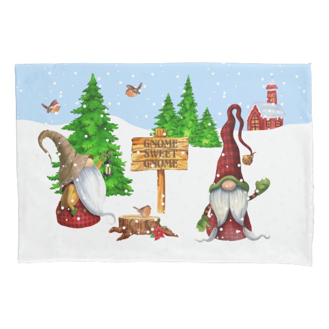 Housse D'oreillers Accueil Sweet Home Gnome Winter Scene (devant)