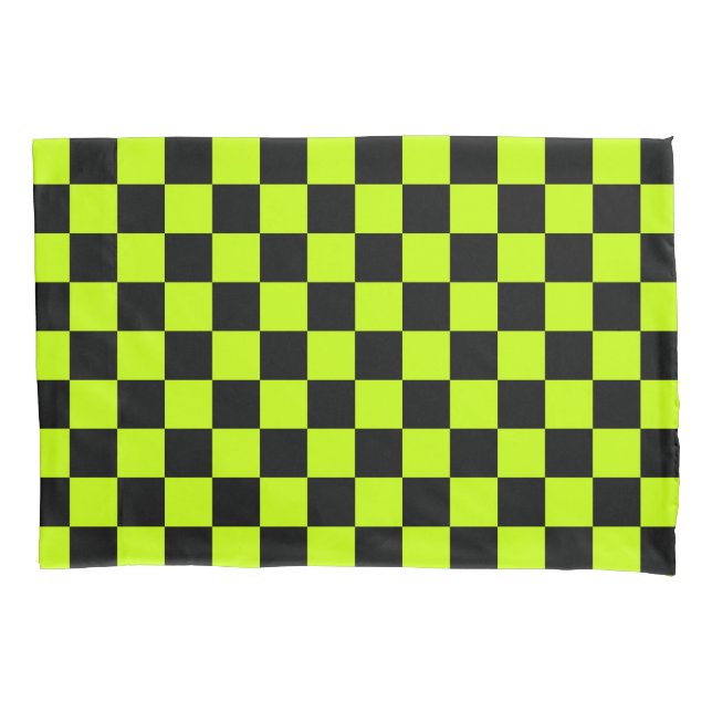 Housse D'oreillers Acid green black checkerboard pattern (devant-gauche)