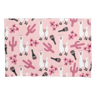 Housse D'oreillers Adorable Llama Maraca Cactus blanc rose floral