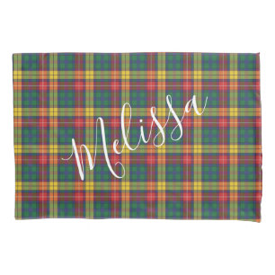 Housse D'oreillers Ajoutez Votre Motif de Nom Clan Buchanan Plaid