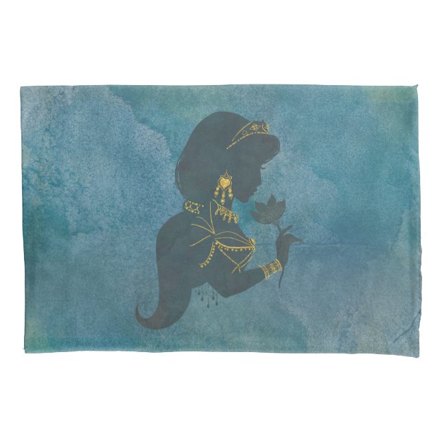 Housse D'oreillers Aladin| Silhouette dorée de Jasmine (devant)