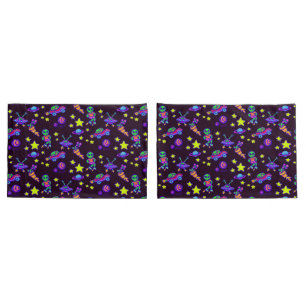 Housse D'oreillers Aliens Et Étoiles Dans L'Espace Extérieur Imprimé 