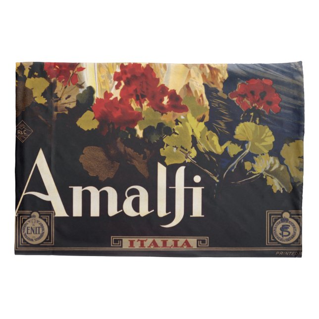 Housse D'oreillers Amalfi Italie Poster de voyage Graphique d'art (Dos)