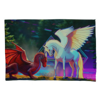 Housse D'oreillers Amis de la Forêt - Jeune Dragon et Jeune Pégase