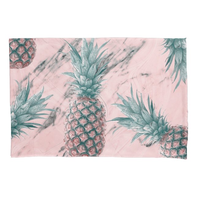 Housse D'oreillers Ananas & marbre rose Swirl moderne Tropical Chic (devant)