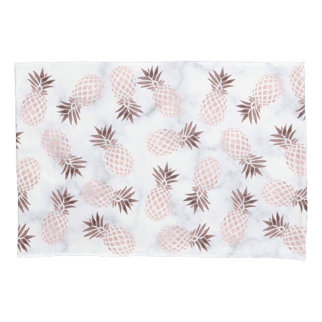 Housse D'oreillers ananas rose d'or de marbre blanc moderne élégant (devant)
