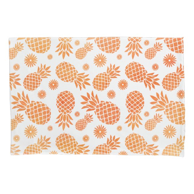 Housse D'oreillers Ananas tropicaux et fleurs orangé blanc art (devant)
