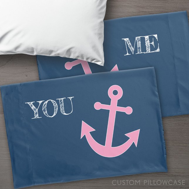 Housse D'oreillers Anchor Pink and Navy (Custom Pillowcase)